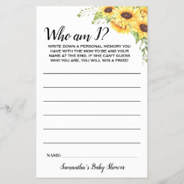 Sonnenblumen, die ich bin Baby Duschkarte Flyer