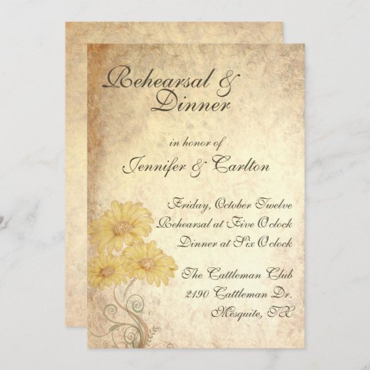 Sonnenblumen, die Proben-Abendessen-Einladung Einladung (Vorne/Hinten)