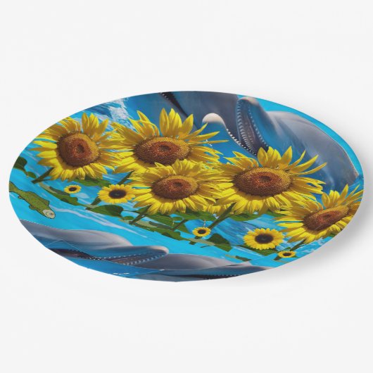 Sonnenblumen Dolphines Papier Teller (Schrägansicht)