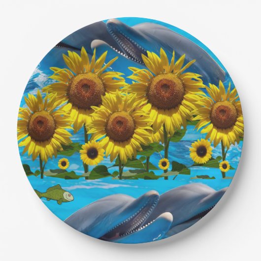 Sonnenblumen Dolphines Papier Teller (Vorderseite)