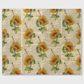 Sonnenblumen Dragonflies Alte Zeitung Country Stil Geschenkpapier (Flach)