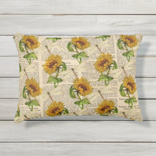 Sonnenblumen Dragonflies Alte Zeitung Country Stil Kissen Für Draußen