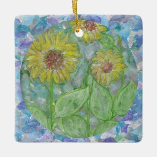 Sonnenblumen Dream Circle mit Aquamariner Kunst Keramikornament (Vorderseite)