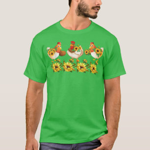 Sonnenblumen Drei Hühner Bauernhof Bauern Fl T-Shirt