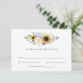 Sonnenblumen Dusty Blue Blumen Rustikale Hochzeit  Einladung (Stehend Vorderseite)