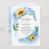 Sonnenblumen Dusty Blue Floral Engagement Party Einladung (Vorne/Hinten)