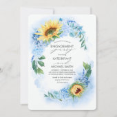 Sonnenblumen Dusty Blue Floral Engagement Party Einladung (Vorderseite)