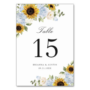Sonnenblumen Dusty Blue Floral Rustikal Tischnumme Tischnummer