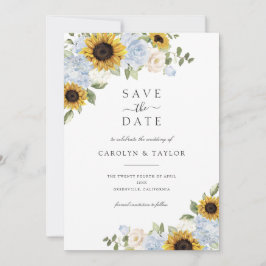Sonnenblumen Dusty Blue Floral Save the Date rusti Einladung