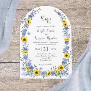 Sonnenblumen Dusty Blue Rosen Garten Hochzeitsböge Einladung