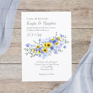 Sonnenblumen Dusty Blue Rosenstrauß Hochzeit Einladung