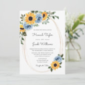 Sonnenblumen Dusty Blue Rustic QR Code Hochzeit Einladung (Stehend Vorderseite)