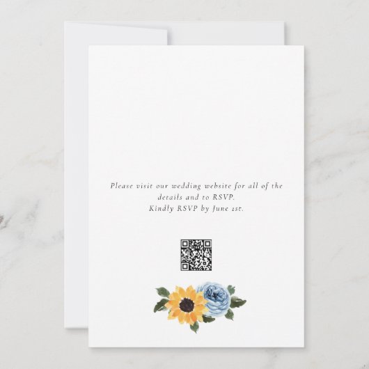Sonnenblumen Dusty Blue Rustic QR Code Hochzeit Einladung (Rückseite)