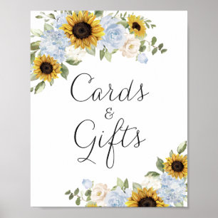 Sonnenblumen Dusty Blue Wedding Cards Geschenkzeic Poster