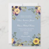 Sonnenblumen Dusty Blue Wedding QR Code Einladung (Vorderseite)