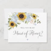 Sonnenblumen Dusty Blue Wedding Trauzeugin Card Einladung (Vorderseite)