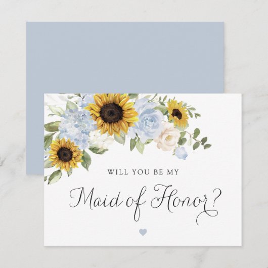 Sonnenblumen Dusty Blue Wedding Trauzeugin Card Einladung (Vorne/Hinten)