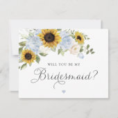 Sonnenblumen Dusty Blue werden Sie Bridesmaid Card Einladung (Vorderseite)