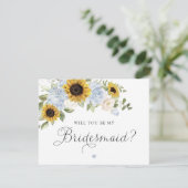 Sonnenblumen Dusty Blue werden Sie Bridesmaid Card Einladung (Stehend Vorderseite)