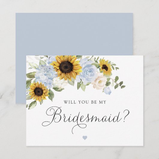 Sonnenblumen Dusty Blue werden Sie Bridesmaid Card Einladung (Vorne/Hinten)