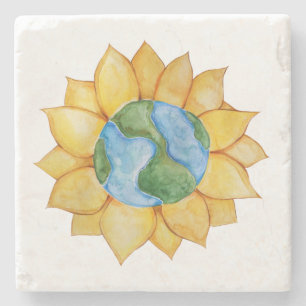 Sonnenblumen Earth Day Art Aquarell Sonnenblumen Steinuntersetzer