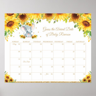 Sonnenblumen Elefant rät Baby's Due Date Fun Game Poster