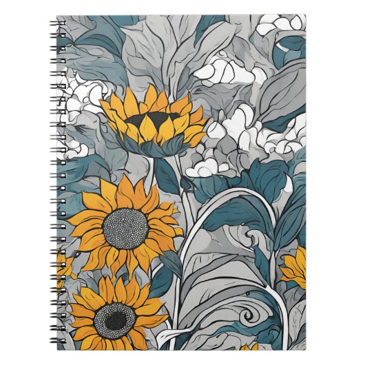Sonnenblumen-Elegance-Notebook - Künstlerische Blu Notizblock (Vorderseite)