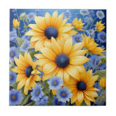 Sonnenblumen Elegant mit weichen blauen Wildblumen Fliese (Vorderseite)