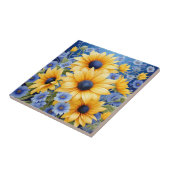 Sonnenblumen Elegant mit weichen blauen Wildblumen Fliese (Seite)