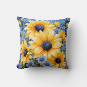 Sonnenblumen Elegant mit weichen blauen Wildblumen Kissen