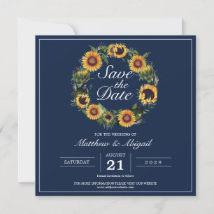 Sonnenblumen-Elegante-Navy-Blau-Hochzeit Save The Date