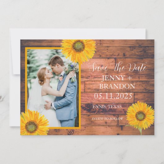 Sonnenblumen Elegantes, modernes, gelbes Foto Save The Date (Vorderseite)