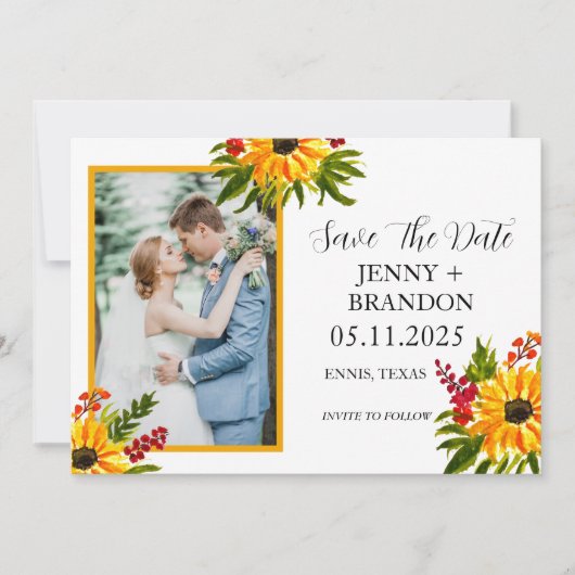 Sonnenblumen Elegantes, modernes, gelbes Foto Save The Date (Vorderseite)