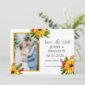 Sonnenblumen Elegantes, modernes, gelbes Foto Save The Date (Stehend Vorderseite)