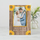 Sonnenblumen Elegantes Modernes Rustikales Foto Save The Date (Stehend Vorderseite)