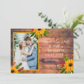 Sonnenblumen Elegantes rustikales Gelbes Foto Save The Date (Stehend Vorderseite)