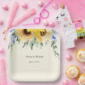Sonnenblumen Elegantes Wasserfarben Hochzeitspapie Pappteller (Party)