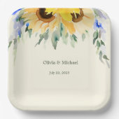Sonnenblumen Elegantes Wasserfarben Hochzeitspapie Pappteller (Vorderseite)