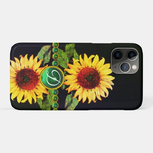 SONNENBLUMEN,EMERALD GREEN GEMSTONES FLORALLES MON Case-Mate iPhone HÜLLE (Rückseite (Horizontal))