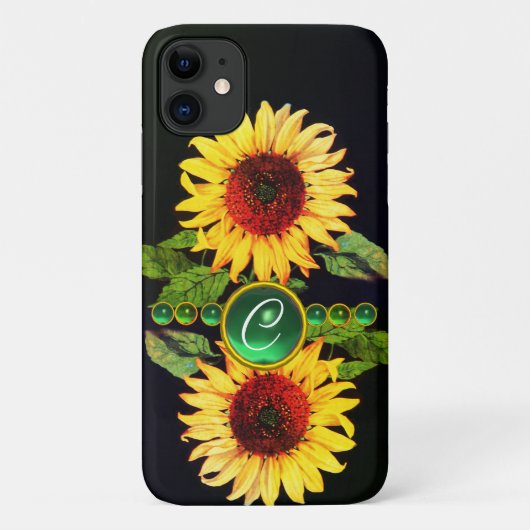 SONNENBLUMEN,EMERALD GREEN GEMSTONES FLORALLES MON Case-Mate iPhone HÜLLE (Rückseite)