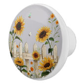 Sonnenblumen entlang des weißen Picketzauns Keramikknauf (Rechts)