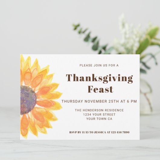 Sonnenblumen Erntedank Abendessen Einladung (Stehend Vorderseite)