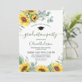 Sonnenblumen Eucalyptus Graduation Party FOTO Einladung (Stehend Vorderseite)