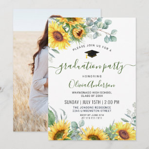 Sonnenblumen Eucalyptus Graduation Party FOTO Einladung