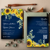 Sonnenblumen Eucalyptus QR Code Navy Blue Wedding Einladung