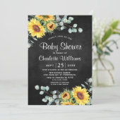 Sonnenblumen Eucalyptus Watercolor Babydusche Einladung (Stehend Vorderseite)