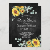 Sonnenblumen Eucalyptus Watercolor Babydusche Einladung (Vorne/Hinten)