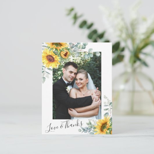 Sonnenblumen Eucalyptus Wedding Foto Vielen Dank Postkarte (Stehend Vorderseite)