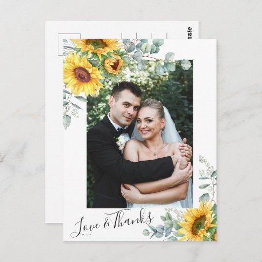 Sonnenblumen Eucalyptus Wedding Foto Vielen Dank Postkarte (Vorne/Hinten)