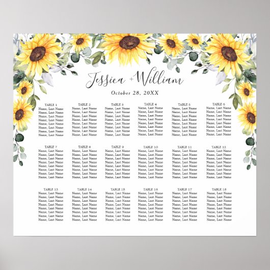 Sonnenblumen Eukalyptus 18 Tische SITZENSTÜCK Poster (Vorne)